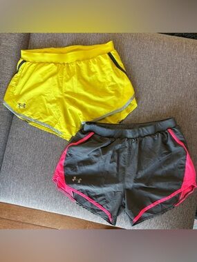 Under Armour bright yellow w/navy gray accent and gray w/ pink accent shorts